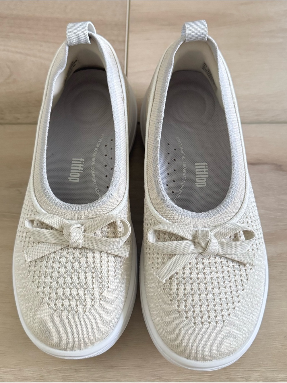 FitFlop Super Q Bow Knit Ballet Flats Beige Women’s Size 6